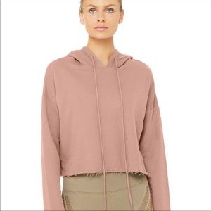 ALO Yoga Boxy Crop Hoodie Smokey Quartz/Mauve French Terry sz Small